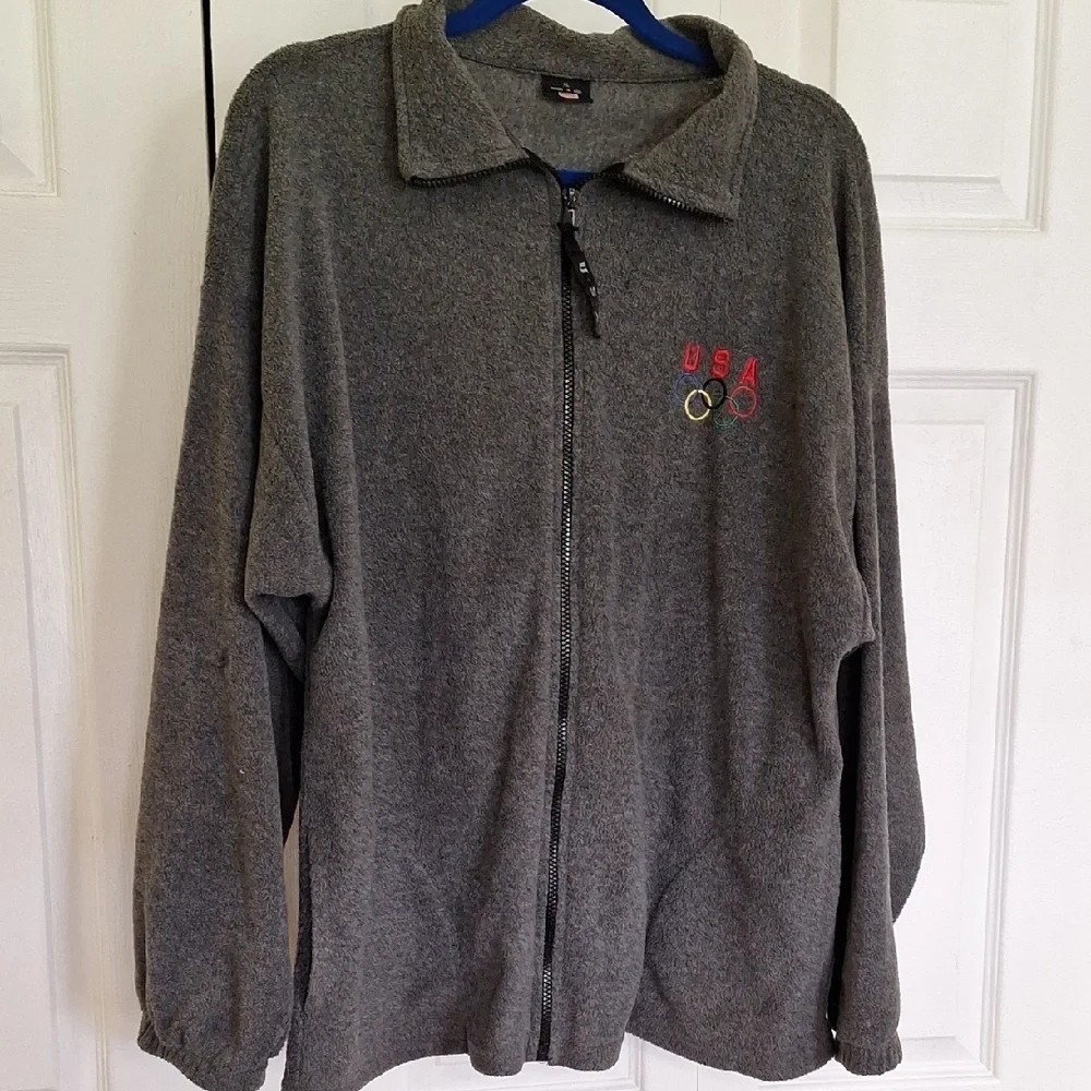 USA Embroidered Gray Zip-Up Jacket